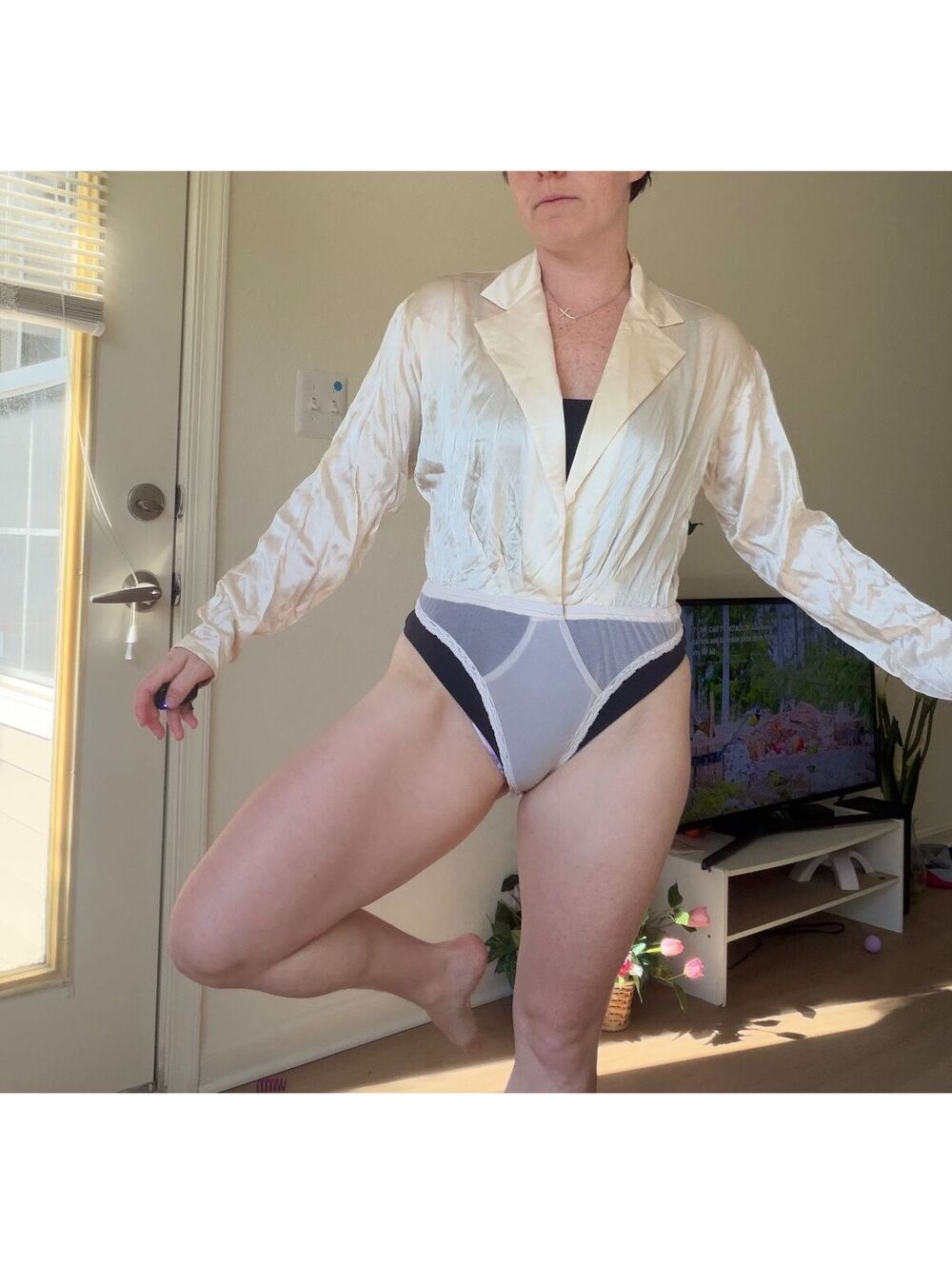 Vintage 80s silk blouse bodysuit